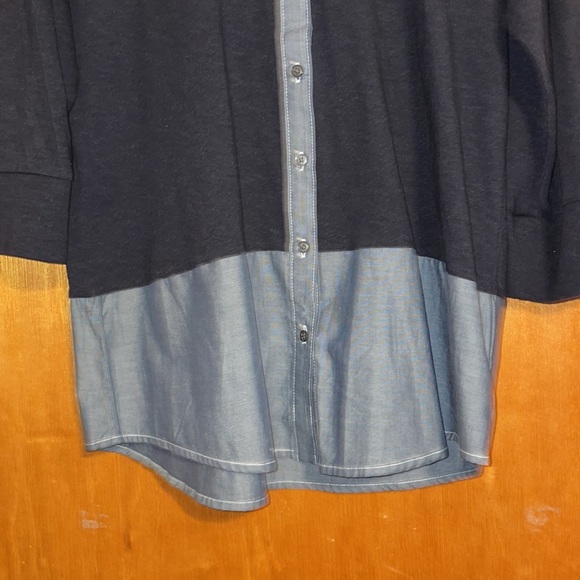 •GAP•NWT NAVY & CHAMBRAY COLORBLOCK BUTTON DOWN 3/4 SLEEVE BLOUSE SIZE SMALL - Picture 6 of 7